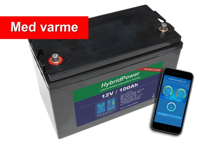 12V 100Ah LiFePO4 batteri m/varme (OVER)
